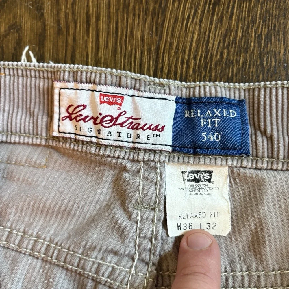 Vtg 90s Levis 540 Orange Tab Corduroy Pants Mens 36x32 Relaxed Fit Beige USA